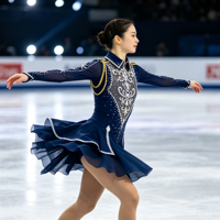Robe de patinage artistique bleu marine avec strass, manches longues, pour enfants et adultes, pour compétitions sur glace et spectacles