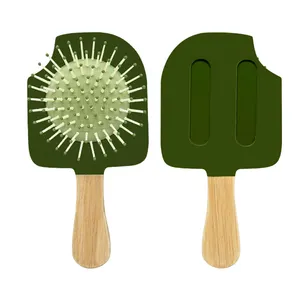 Detangling Natural Bristle Hair Scalp Massager Brush Natural Bamboo Massage Comb Wood Ice Cream Hair Brush