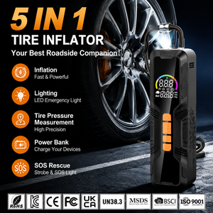 12V Portable Tire Inflator Air Compressor <b>Pump</b> 150PSI with LED Flashlight Digital Gauge Power Bank SOS Emergency Car <b>Pump</b> OEM - Product Image 2