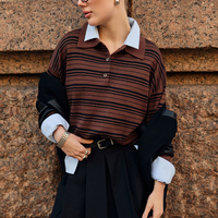 Pull tricoté pour femme American Vintage, style polo décontracté, à rayures, épaules tombantes, couleurs contrastées, collection automne