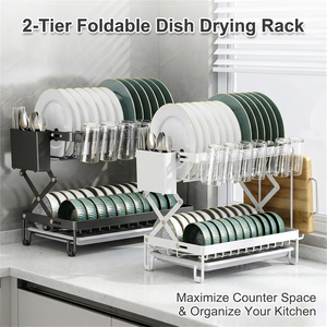 Carbon Steel Rust Proof Folding <b>Dish</b> Drying Rack Chopsticks <b>Dishes</b> Storage Kitchen Drainage Rack - Product Image 3
