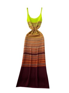 <span class=keywords><strong>Vestido</strong></span> Maxi de Mujer en Degradado <span class=keywords><strong>Amarillo</strong></span> Neón y Borgoña, Tejido a <span class=keywords><strong>Crochet</strong></span>, Corte en A, con Detalle de Borlas, Sin Mangas, Antiarrugas, Casual, para Verano - Product Image 2