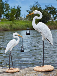 Statue de jardin Grue Grande Taille avec <span class=keywords><strong>Lanterne</strong></span> Solaire, en Fibre de Verre, Décoration Extérieure pour Jardin, Cour et Bassin - Product Image 4