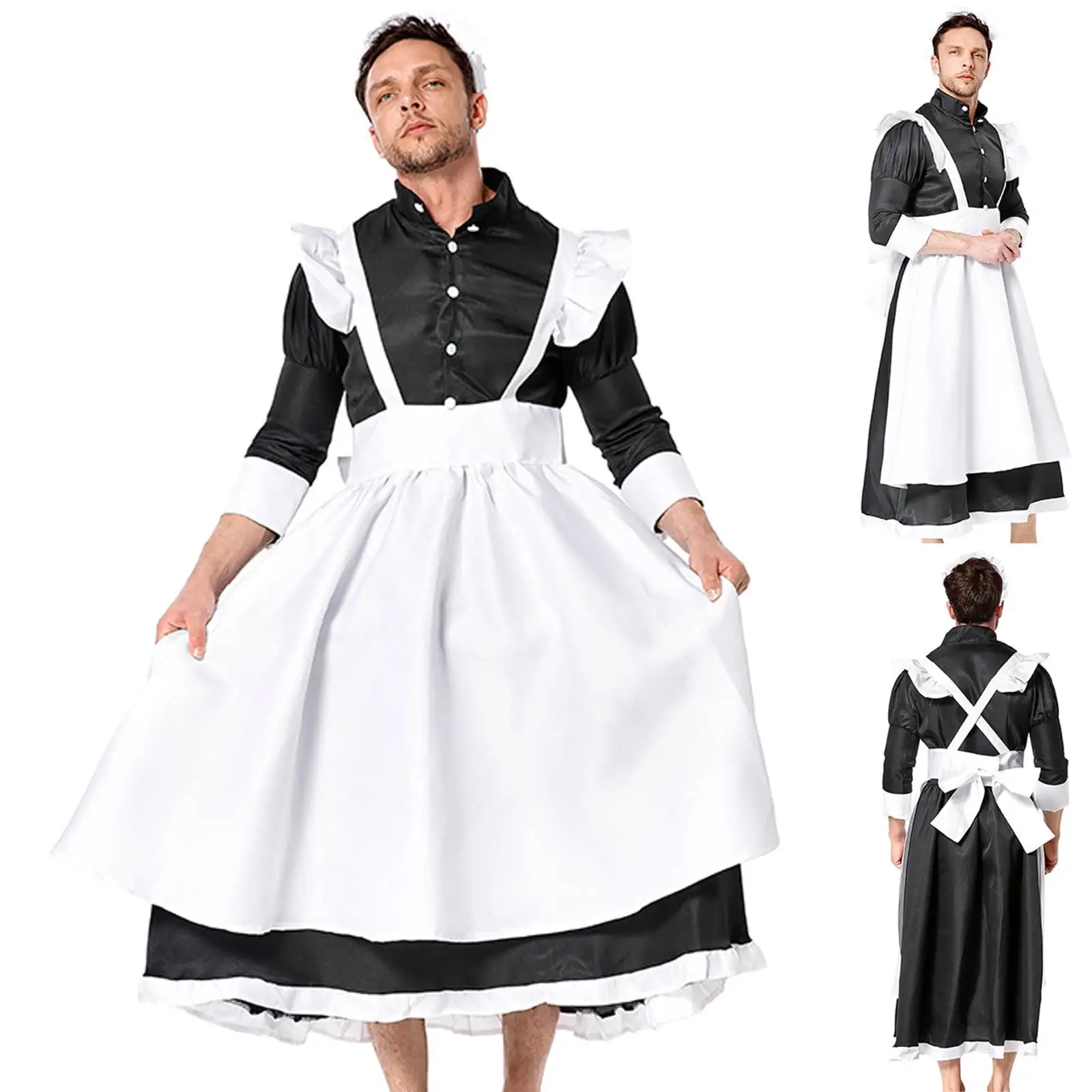 Người đàn ông của sissy pháp Maid Tạp dề ăn mặc manservant cosplay trang phục
