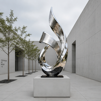Sculpture moderne abstraite en acier inoxydable poli miroir en forme de ruban spiralé, ornement paysager de jardin extérieur, statue d'art métallique