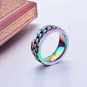 Fashionable Colored <b>Titanium</b> Steel Chain <b>Ring</b> For <b>Men</b> Rotating Hip Hop Style Couple Jewelry Gift Geometric Design - Product Image 4