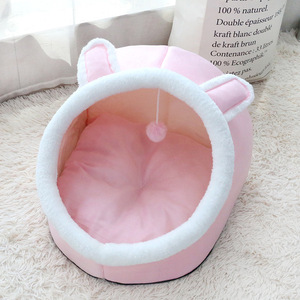 Cat Dog Bed Oval Soft Plush Pet Bed With Ears Warm Comfortable Nest For <b>Small</b> Medium Pets - Product Image 3