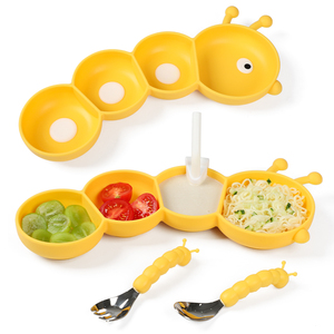 Bol bébé en silicone en forme de chenille, 100 % qualité alimentaire, design compartimenté pour les mangeurs difficiles, vaisselle qui ne glisse pas - Product Image 5
