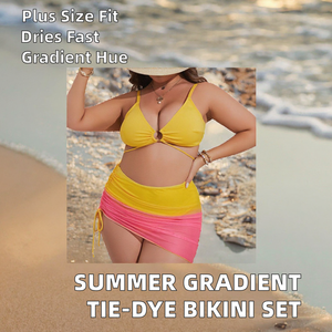 ชุดบิกินี่ 3 ชิ้น ลายไล่เฉดสีฤดูร้อน เอวสูง ผูกเชือก พร้อมโลโก้ด้านหน้า ชุดชายหาดสุดฮิต - Product Image 2