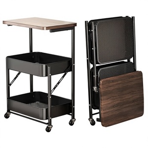 Étagère de rangement pliable en métal à trois niveaux, chariot compact <span class=keywords><strong>pour</strong></span> collations de <span class=keywords><strong>cuisine</strong></span>, pas d'assemblage requis, étagère de rangement mobile - Product Image 1