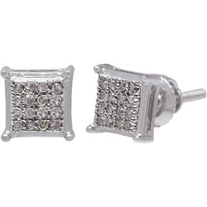 Pendientes de Diamantes Ornaatis, 0.10 Quilates en Total, Corte Redondo, Color G-H, Claridad I, Plata de Ley 925, Engaste Cuadrado, 6 mm, para Mujer - Product Image 1