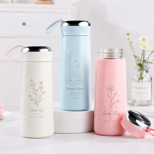 Botella de Agua Portátil de Vidrio con Cordón para Llevar, Diseño Personalizado con Texto, Varios Colores Pastel, Reutilizable, Ecológica, con Tapa y Pajita, Unisex - Product Image 4