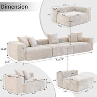 VOXHOME Mobilier de hall d'hôtel moderne, canapé modulaire sectionnel en velours côtelé beige, compressé sous vide, 6, 7, 8 ou 9 places