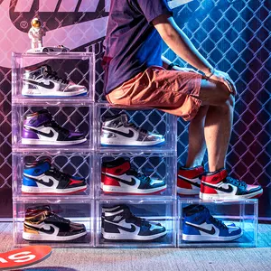 Nike-caja transparente para zapatos, contenedores de plástico magnético para zapatillas, venta al por mayor, apilable, gigante jordan