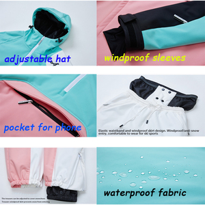 Kadın kayak takım 2022 kış sıcak Snowboard takım su geçirmez dış giyim ceket + pantolon spor erkekler kayak giyim seti - Product Image 6