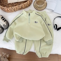 Ensemble en mélange de coton pour tout-petits et enfants, sweat-shirt à demi-zip doublé polaire et pantalon de jogging à revers côtelés, vêtements décontractés doux pour enfants