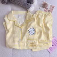 Ensemble de pyjama en coton nuage pour femme, cardigan à carreaux à manches longues, vêtements d'intérieur personnalisables B2B, collection printemps-automne