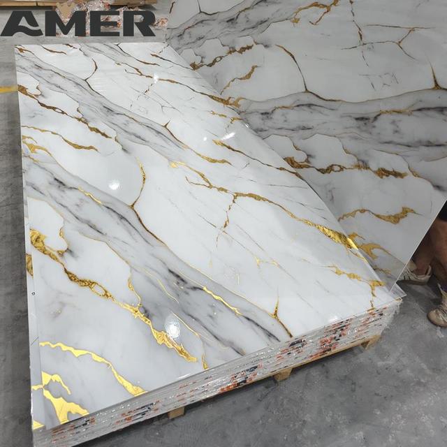 Amer Hot Sale Uv Marble Sheet Pvc Faux Marble Panel for Wall Decoration Pvc Marble Sheet