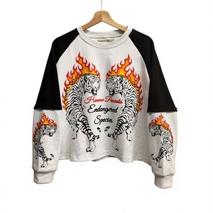Custom Double Layer Thermal Sleeve Graphic <b>Shirt</b> Oversized Tiger <b>Flame</b> Print Streetwear Raglan T <b>Shirt</b> Heavyweight Layered Tee - Product Image 1
