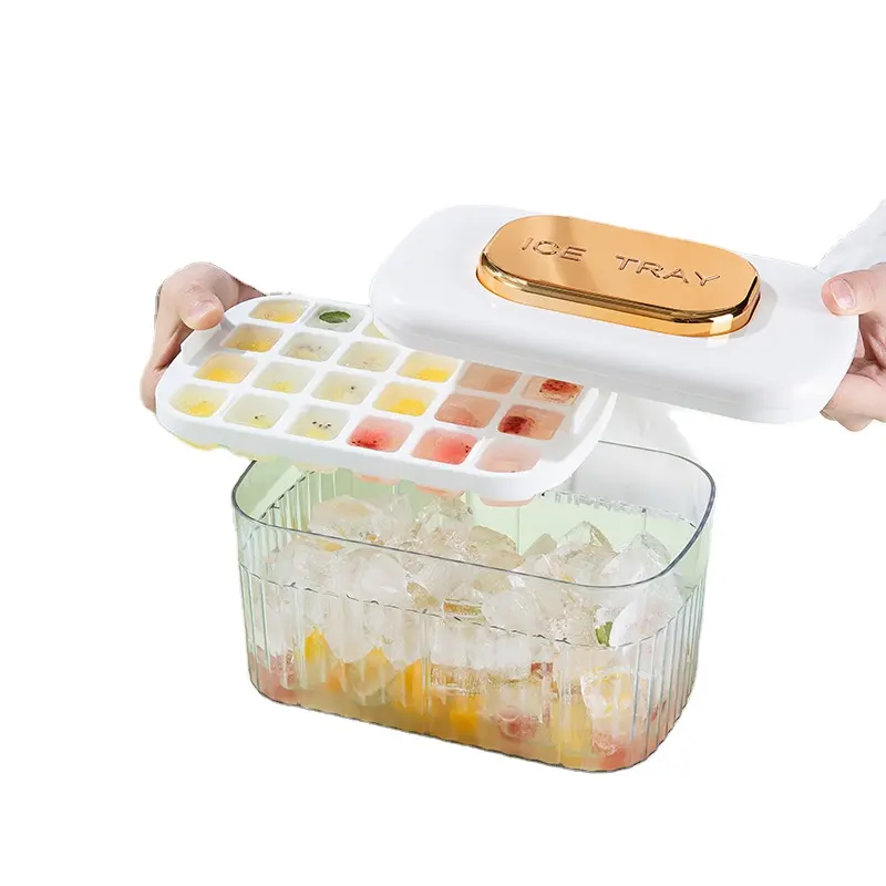 ふたカバー付きモールドトレイビンを作る夏のPETアイスキューブは、キッチンバーフルーツウイスキー用の氷収納ボックスコンテナを押し出します