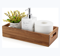Panier de rangement pour salle de bain en bois d'acacia - Panier à papier toilette avec poignée pour l'arrière du réservoir de toilette