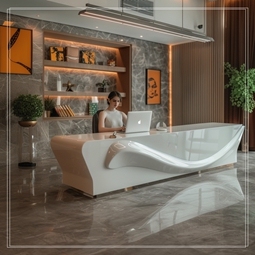 High Gloss Fiberglass Reception Desk Luxury Front Desk Art Shape for Villa Club Interior - Product Image 6