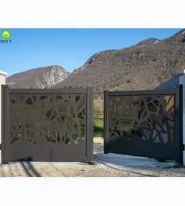 Puerta de jardín de aluminio con corte por láser moderno, puerta principal automática, puerta abatible de Metal de aluminio de nuevo diseño para casa de Villa