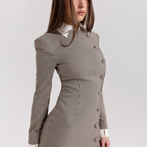 Mini abito aderente aderente alla moda marrone per le donne stile Vintage Slim Fit - Product Image 4