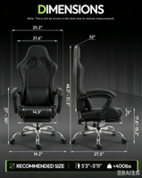 Chaise de jeu ergonomique en cuir au design moderne, hauteur réglable, cadre métallique, repose-pieds, massage lombaire, accoudoirs 2D-Linkage, 330 lbs