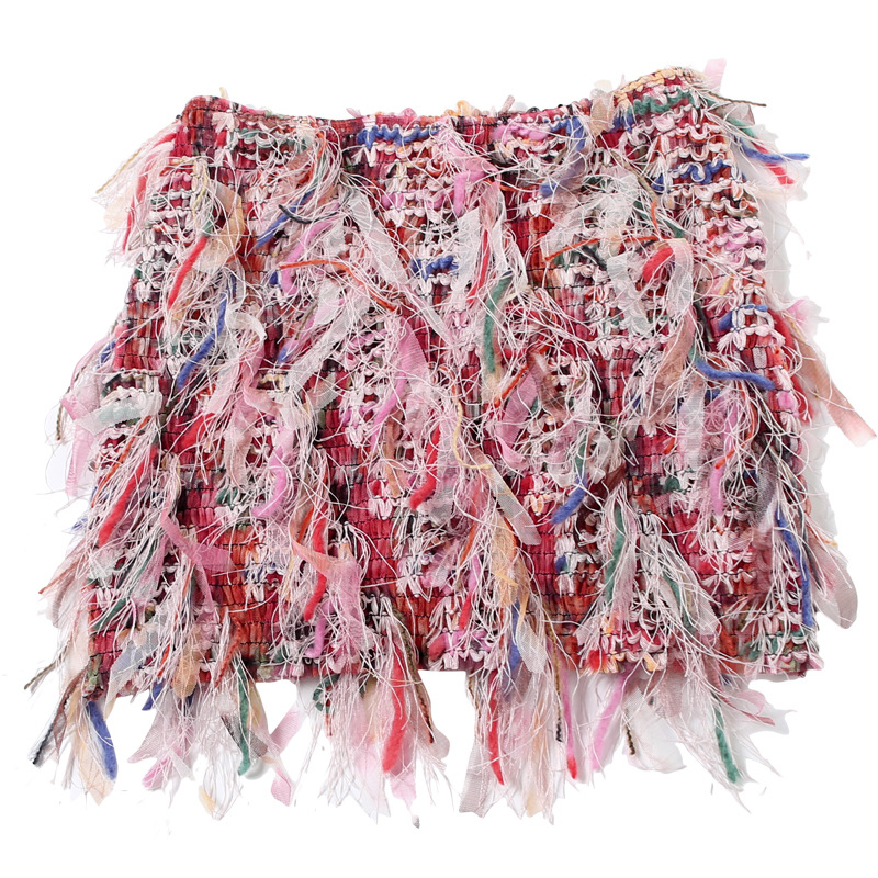 2024 Striped Fringe Skort - High Waist, Street Lounge Wear