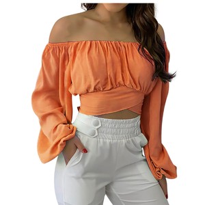 King Mcgreen Star <span class=keywords><strong>Camiseta</strong></span> de <span class=keywords><strong>manga</strong></span> <span class=keywords><strong>larga</strong></span> Sexy fuera del hombro Bodycon mujeres Streetwear Crop Tops verano sólido elegante camisetas - Product Image 5