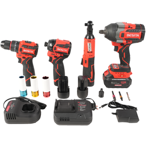 مجموعة أدوات كهربائية لاسلكية بدون فحمات 4 في 1: مفك براغي طرق، مفتاح ربط كهربائي، مثقاب كهربائي، وسقاطة - Product Image 5