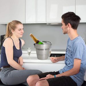 Seau à glace en acier inoxydable 24x21 cm, capacité de 4 litres, refroidisseur de boissons élégant pour le refroidissement du champagne et du vin - Product Image 5
