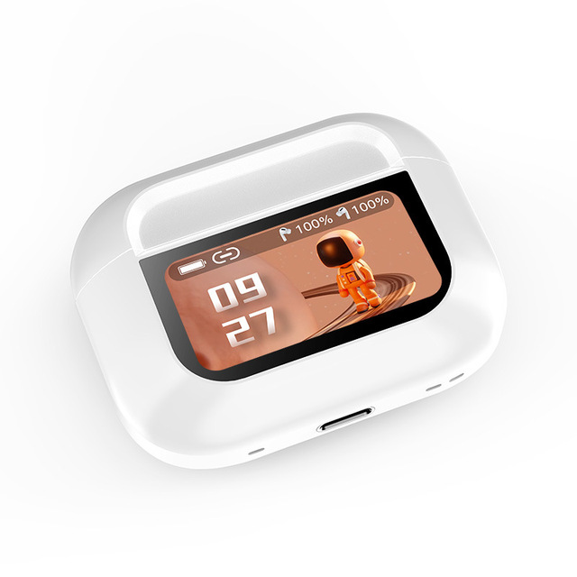 White Color LCD Screen TWS Earbuds ANC ENC Wireless Ear Buds, BT5.3 Earphones with Game GPS Calendar