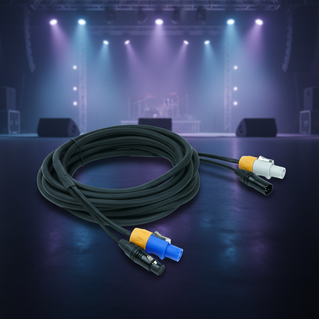 ABCCABLS Copper Powercon 5-Pin XLR DMX Combo Cable Model Power+xlr5pin Battery for Stage Lighting DJ Equipment LED Fixtures