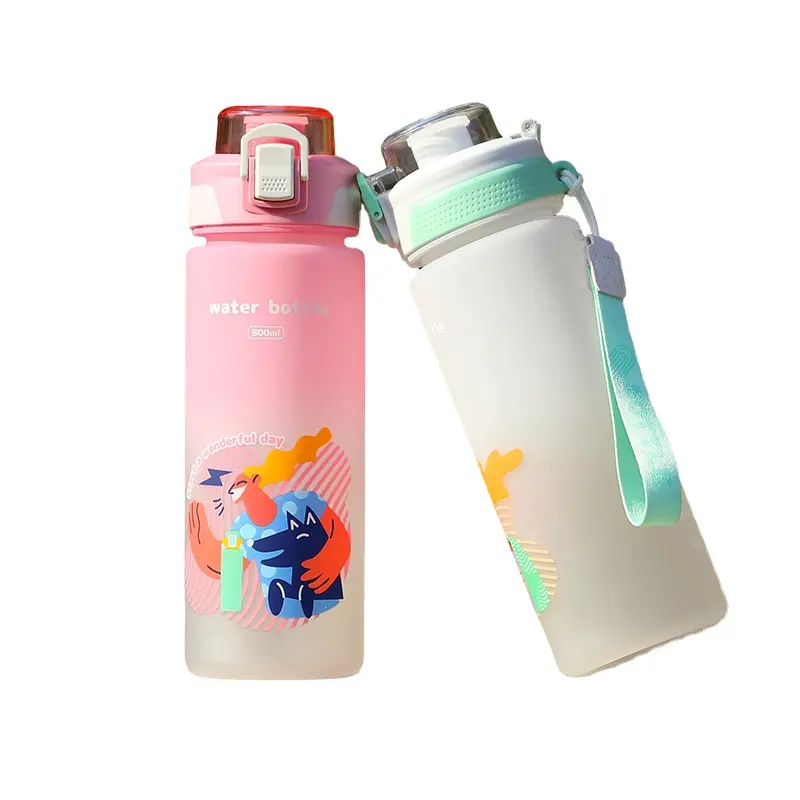Outdoor Cartoon Gradient Colors Plastic Sports Water Bottle for Students