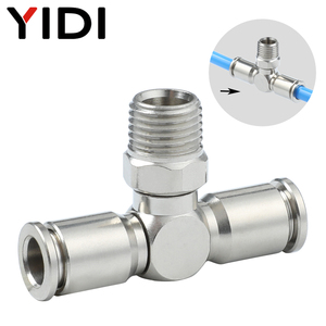 Raccord pneumatique YIDI <span class=keywords><strong>PB</strong></span> en acier inoxydable, connecteur en T fileté, raccord rapide à une touche pour tuyau d'air, filetage mâle BSP R - Product Image 1