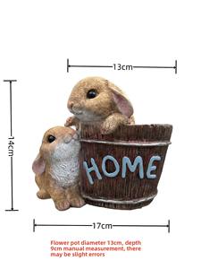 <span class=keywords><strong>Pot</strong></span> de fleurs en résine écologique fait à la main, lapin, famille, ornements d'animaux mignons de dessin animé, décoration de porte intérieure et extérieure, jardin d'enfants - Product Image 5