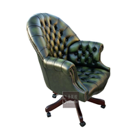 Chaise de directeur capitonnée de style mid-century sur mesure, chaise de bureau en bois antique, cuir véritable, pivotante, dossier haut, chaise de patron