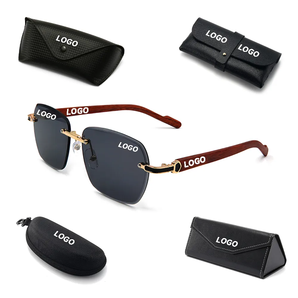 Women Wood Sunglasses UV Protection Gradient Lens Rimless Eyeglasses Custom Logo Wooden Glasses Luxury Vintage Retro Eyewear