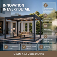 4x3m Outdoor Einziehbare Pergola-Set Aluminium Motorisiertes Verstellbares Lamellendach Vordach für Garten Terrasse Hinterhof