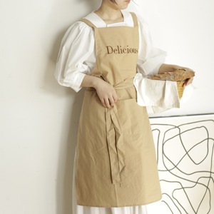 Moss Green Sleeveless Apron With Paris Embroidery Tie Front Vest Style For Kitchen Baking Daily Use - Product Image 4