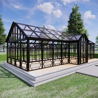 Véranda à pignon européen personnalisée en alliage d'aluminium écologique, alimentée à l'énergie solaire, avec verre feuilleté de sécurité, pour extérieur résidentiel et parc