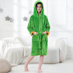 Robe de chambre décontractée pour enfants, hiver, à capuche, respirante, unie, avec fermeture élastique à la taille, logo sur le devant - Product Image 6