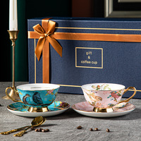 Ensemble de tasses à café et soucoupes en céramique de style européen strictement sélectionné, style pastoral, luxe léger, rétro, haut de gamme, boîte cadeau exquise, PC