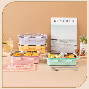 Lonchera de acero inoxidable Bear Family, cuadrada, hermética, de doble capa, con función de autocalentamiento, tipo bento, para estudiantes. - Product Image 5