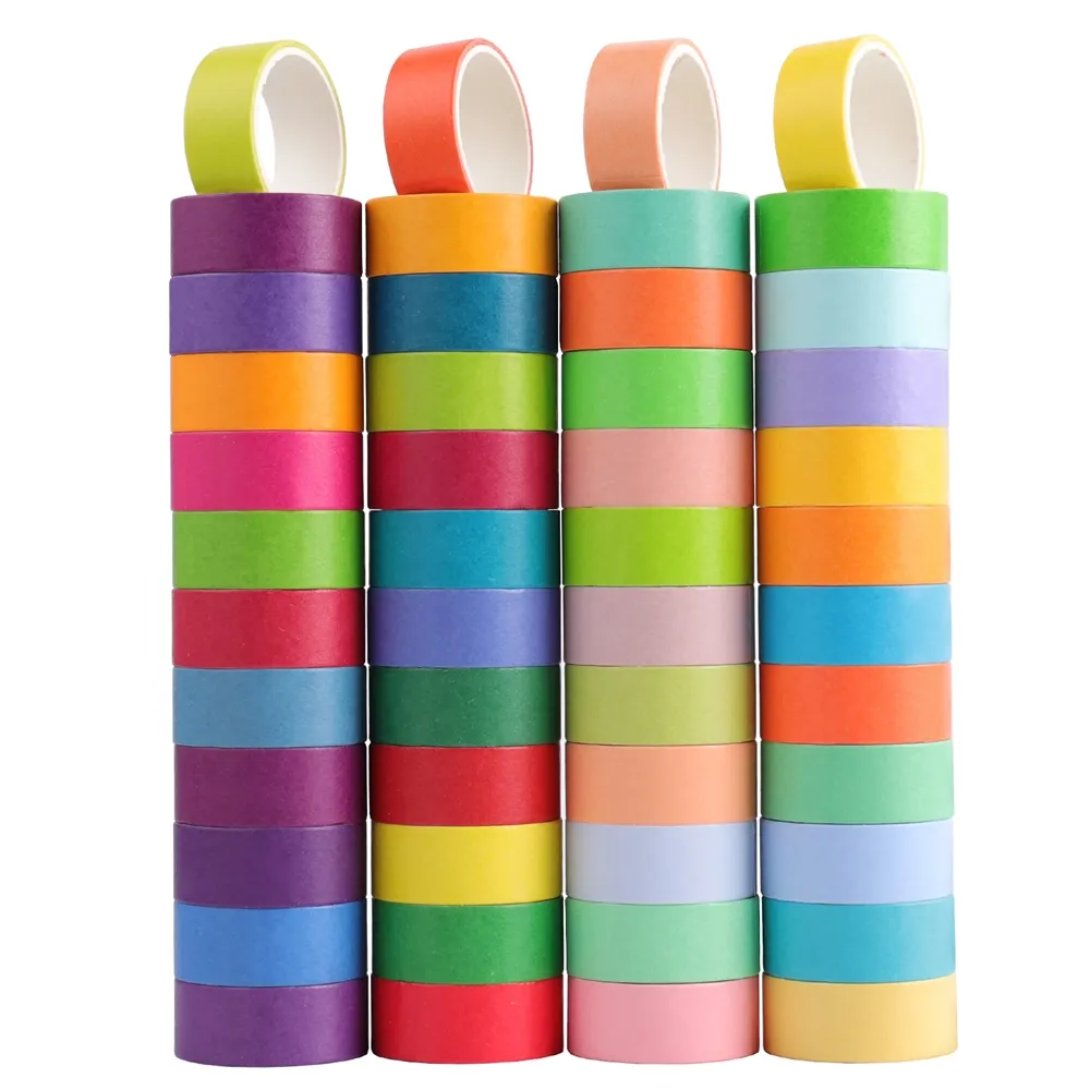 Juego de 48 rollos de cintas Washi, cinta adhesiva de colores, cinta decorativa vibrante de 15 mm de ancho para pintores, para niños, arte, álbum de recortes, suministros para manualidades