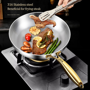 Poêle à frire en acier inoxydable 316 facile à nettoyer <span class=keywords><strong>Poignée</strong></span> en acier inoxydable doré Capacité 3-4L Couvercle <span class=keywords><strong>de</strong></span> casserole pour la cuisson à induction au gaz - Product Image 2