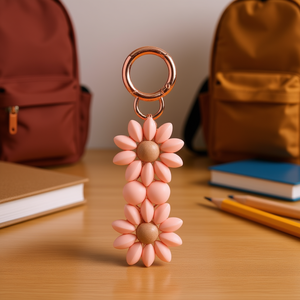 Hr Fashion Metal Keychain Copper Round Beaded Flower Design Lightweight Waterproof Bottle Opener <b>Gift</b> For Back To School - Product Image 2