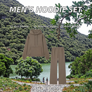 Sudadera con Capucha de Felpa 100% Algodón Ecológico, Bordada, de Color Sólido, Estilo Casual Vintage para Hombre, Invierno 2026, con Pantalones Jogger de Cintura Elástica - Product Image 2